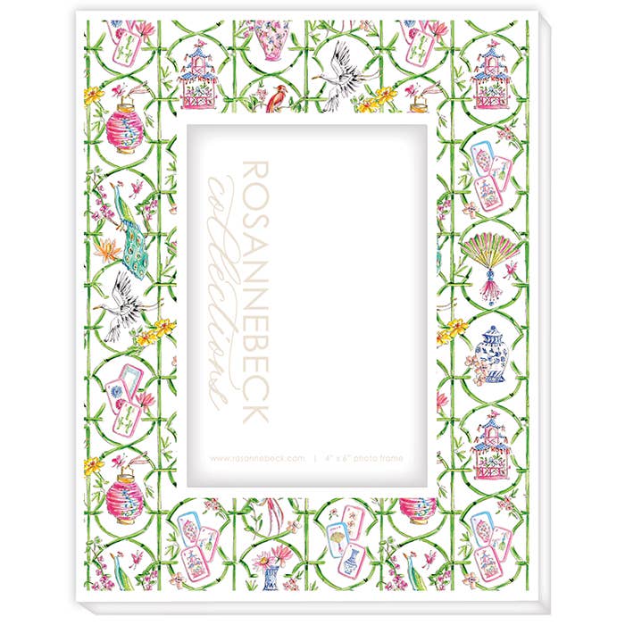 Mahjong Icons In Bamboo Trellis Frame 4x6 White