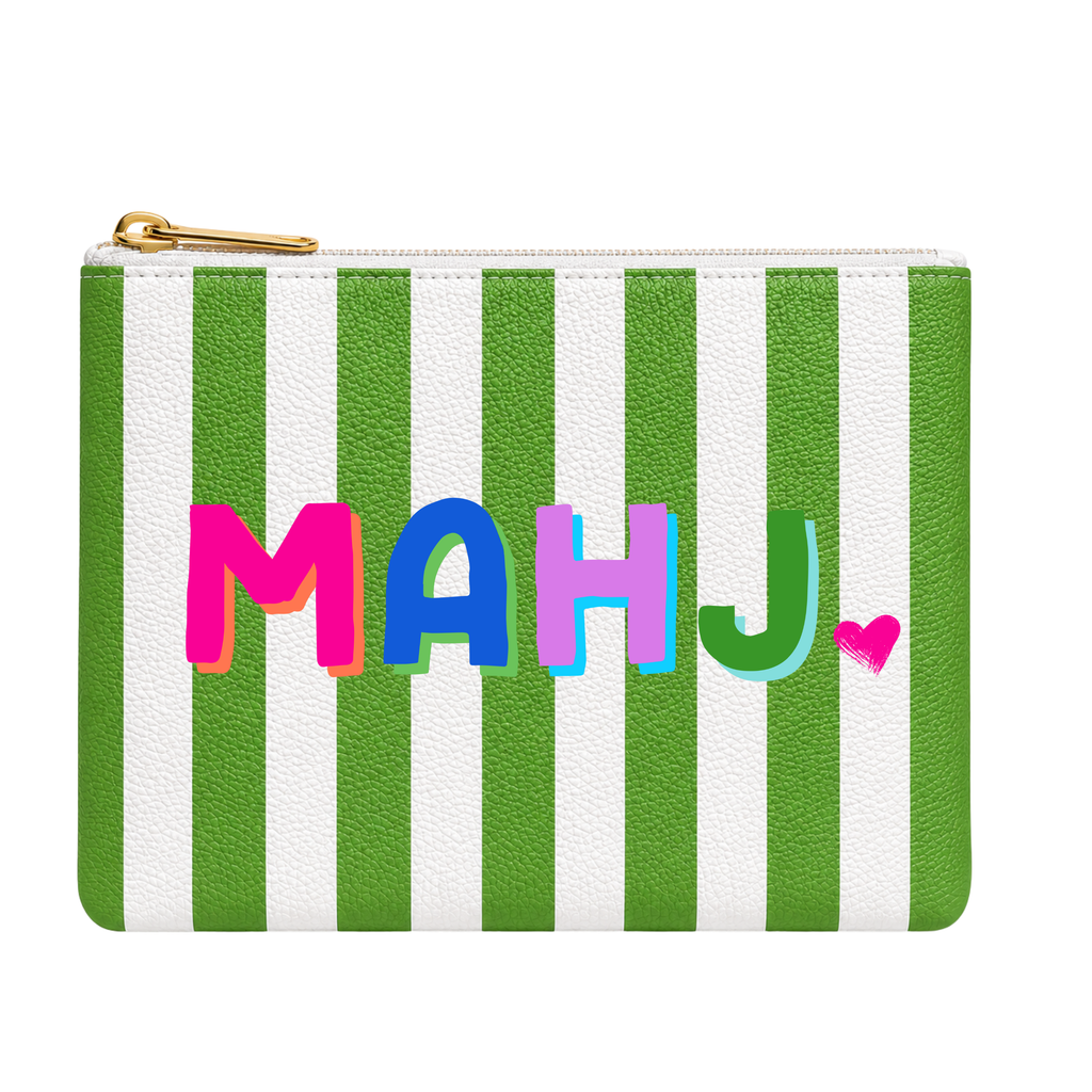 Mahjong Pouch | MAHJ Leather Flat Zip Mahjong gift 8"x10"