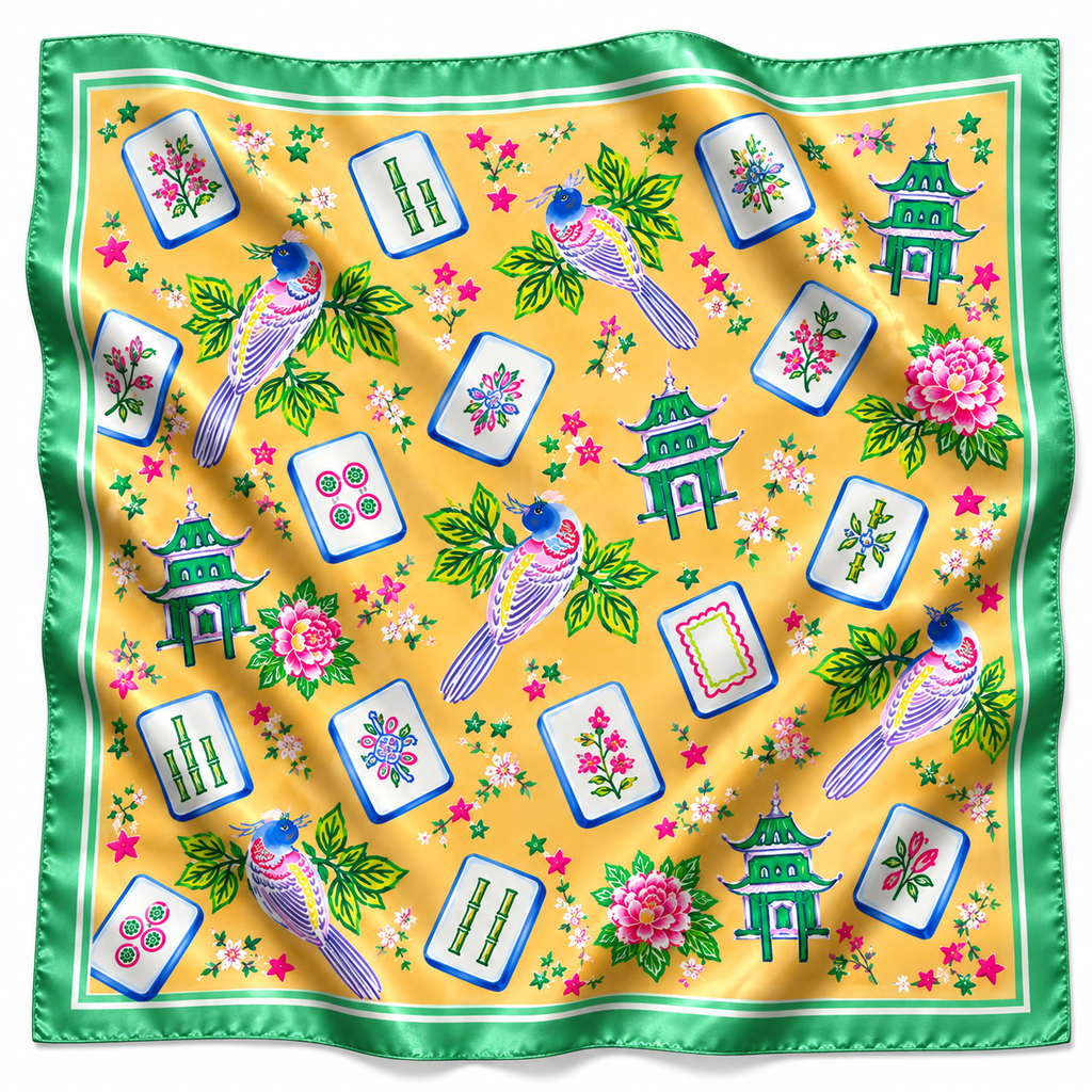 Mahjong Garden Silky Bandana Scarf (4 PRINTS, 2 SIZES)