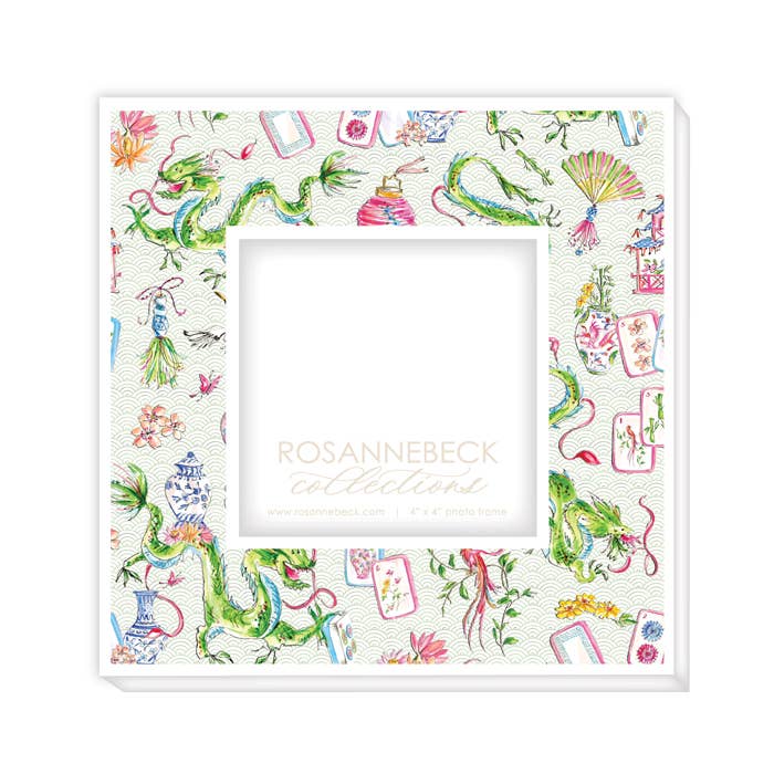 Mahjong Dragon and Icons Pattern Frame 4x4 White