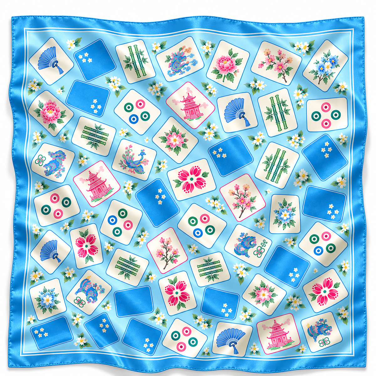 Mahjong Tiles Silky Bandana Scarf (4 PRINTS, 2 SIZES)