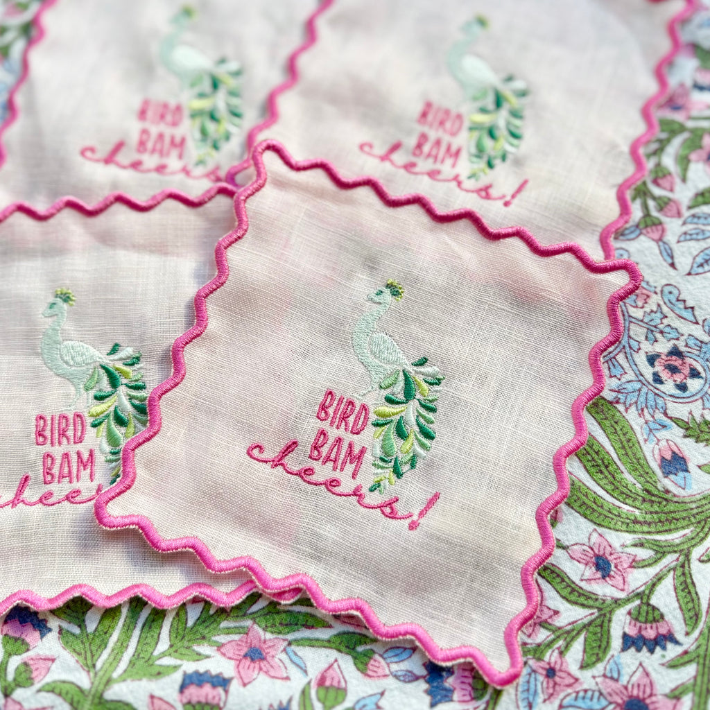 Bird Bam Cheers Linen Cocktail Napkins