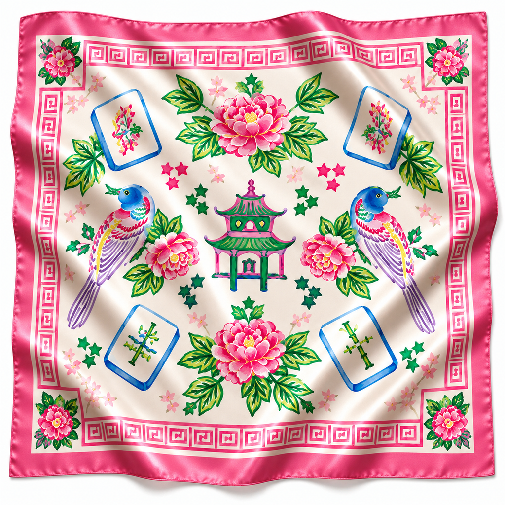 Mahjong Garden Silky Bandana Scarf (4 PRINTS, 2 SIZES)