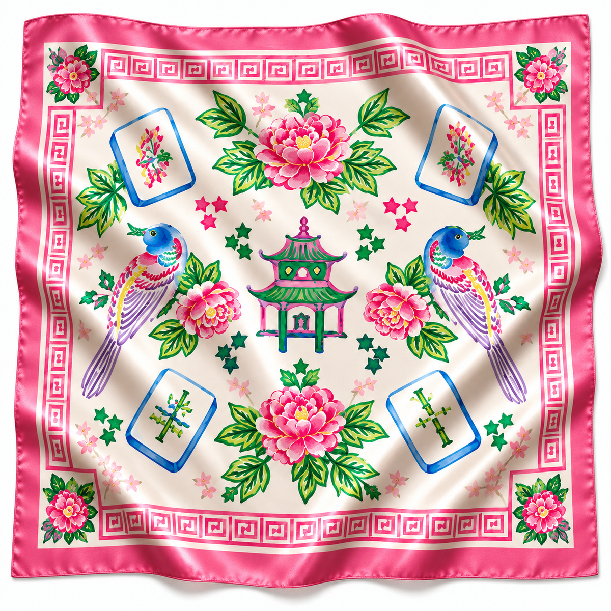 Mahjong Garden Silky Bandana Scarf (4 PRINTS, 2 SIZES)