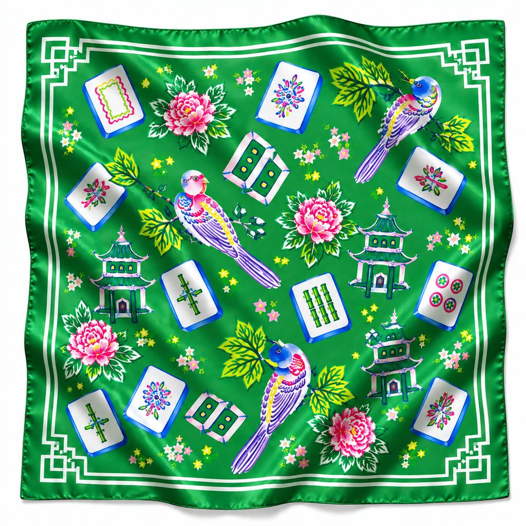 Mahjong Garden Silky Bandana Scarf (4 PRINTS, 2 SIZES)
