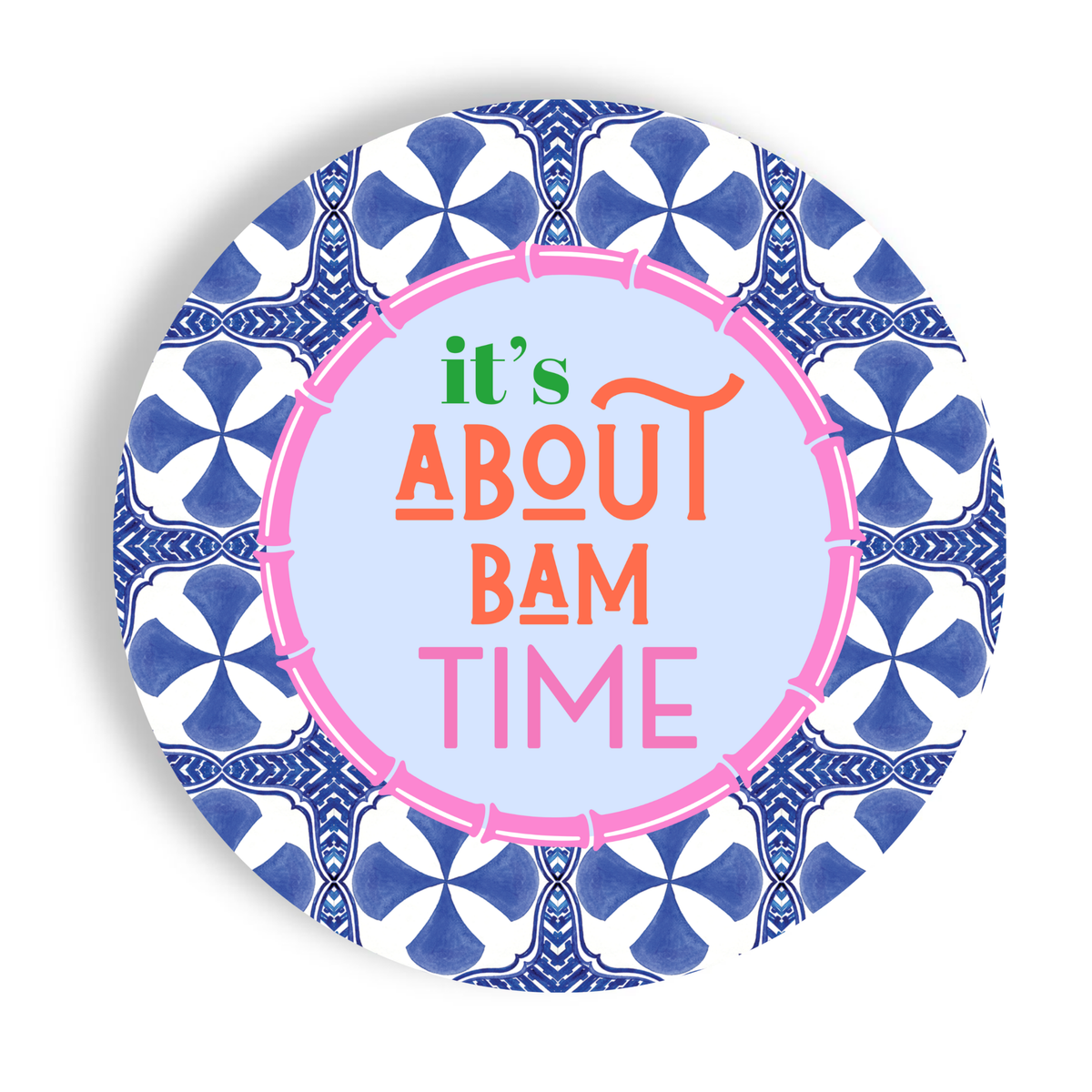 Mahjong Blue Tile "It's About Bam Time" 24ct 7" Paper Plates