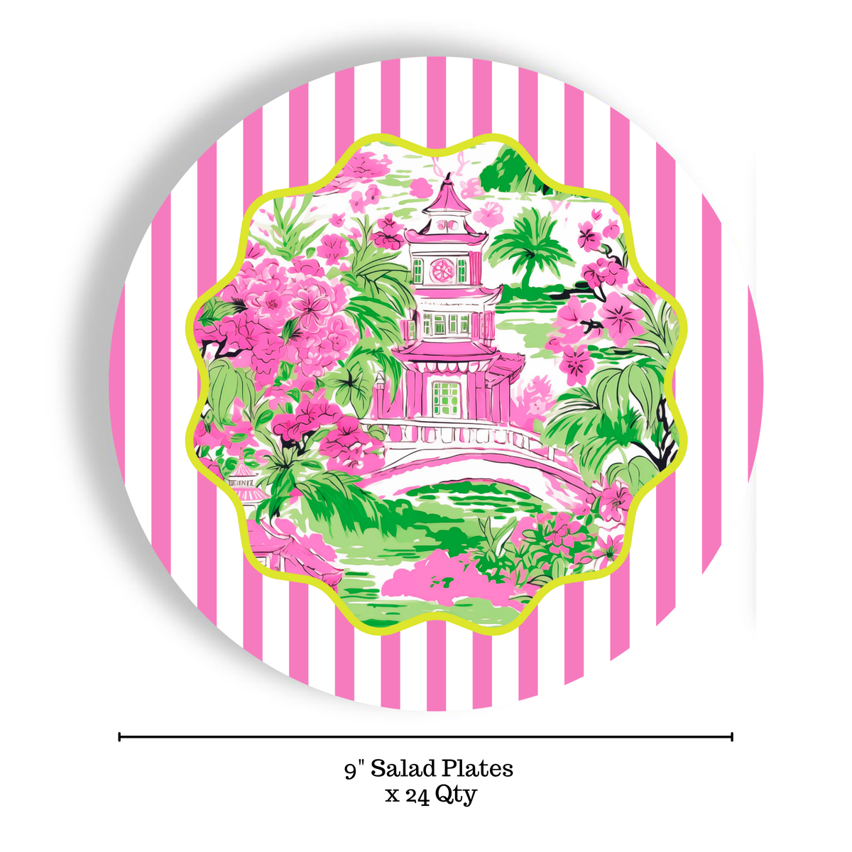 Chinoiserie Stripes 9" Salad / Luncheon Paper Plates (24 ct)