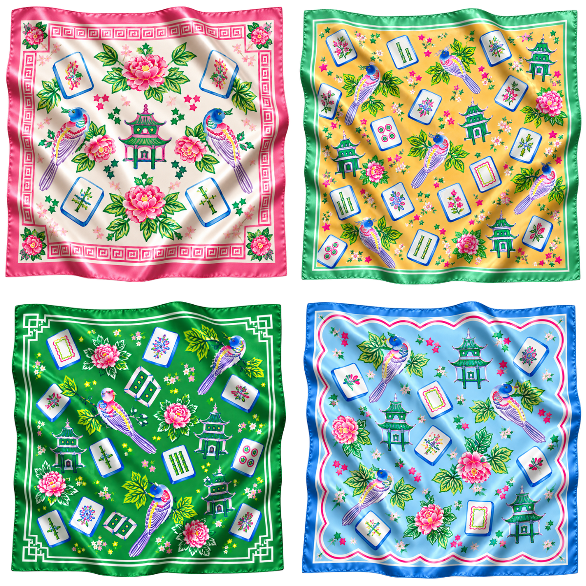 Mahjong Garden Silky Bandana Scarf (4 PRINTS, 2 SIZES)
