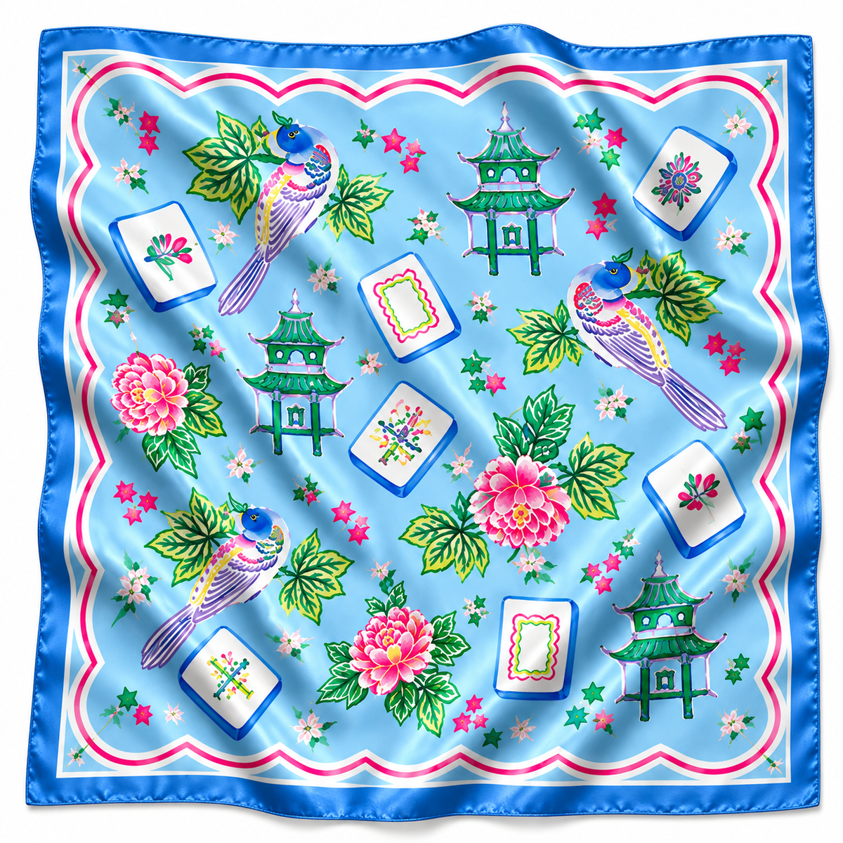 Mahjong Garden Silky Bandana Scarf (4 PRINTS, 2 SIZES)